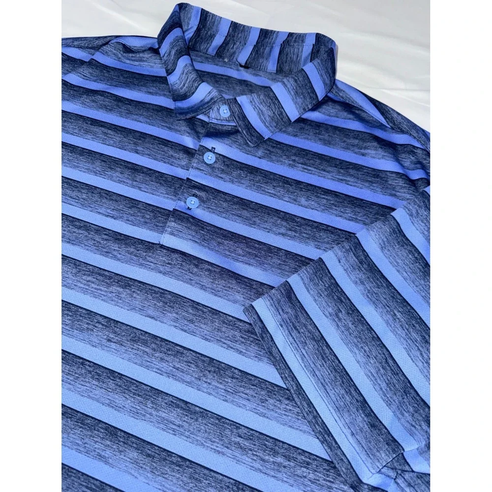 Adidas Mens Blue Heathered Striped Short Sleeve Golf Polo Shirt XXL